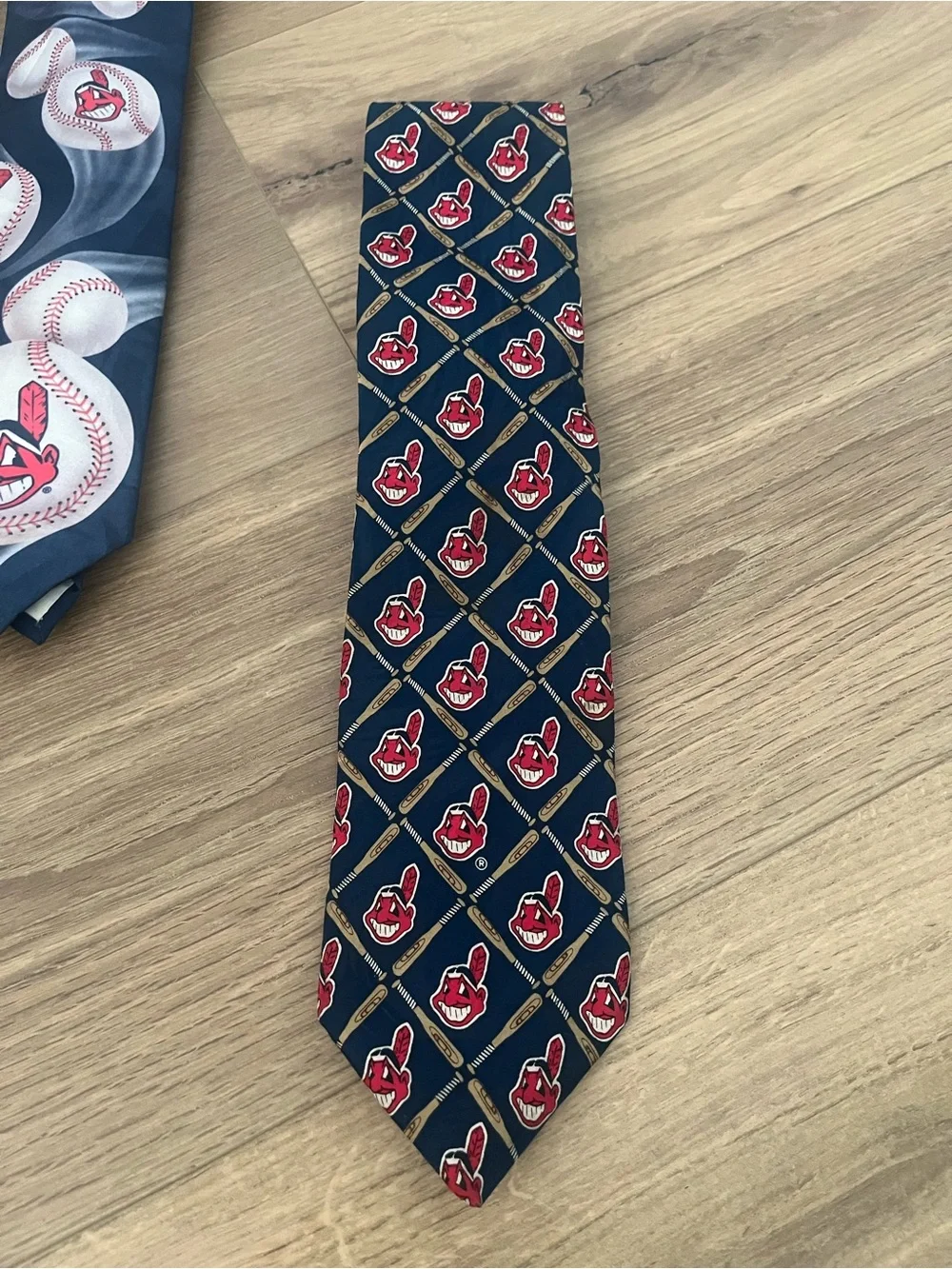 Ralph Marlin Cleveland-Themed Navy & Red Baseball Pattern Ties